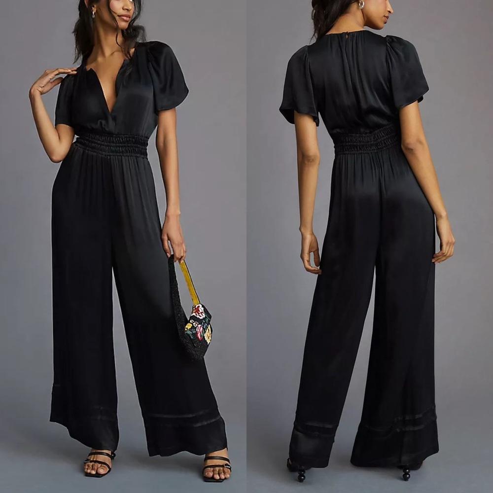 Anthropologie The Somerset Jumpsuit Sz L In Black NWT